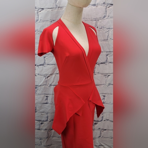 Greta Constantine Women's Peplum Flynn Dress Red Midi Made in Canada Size XS - Picture 6 of 14